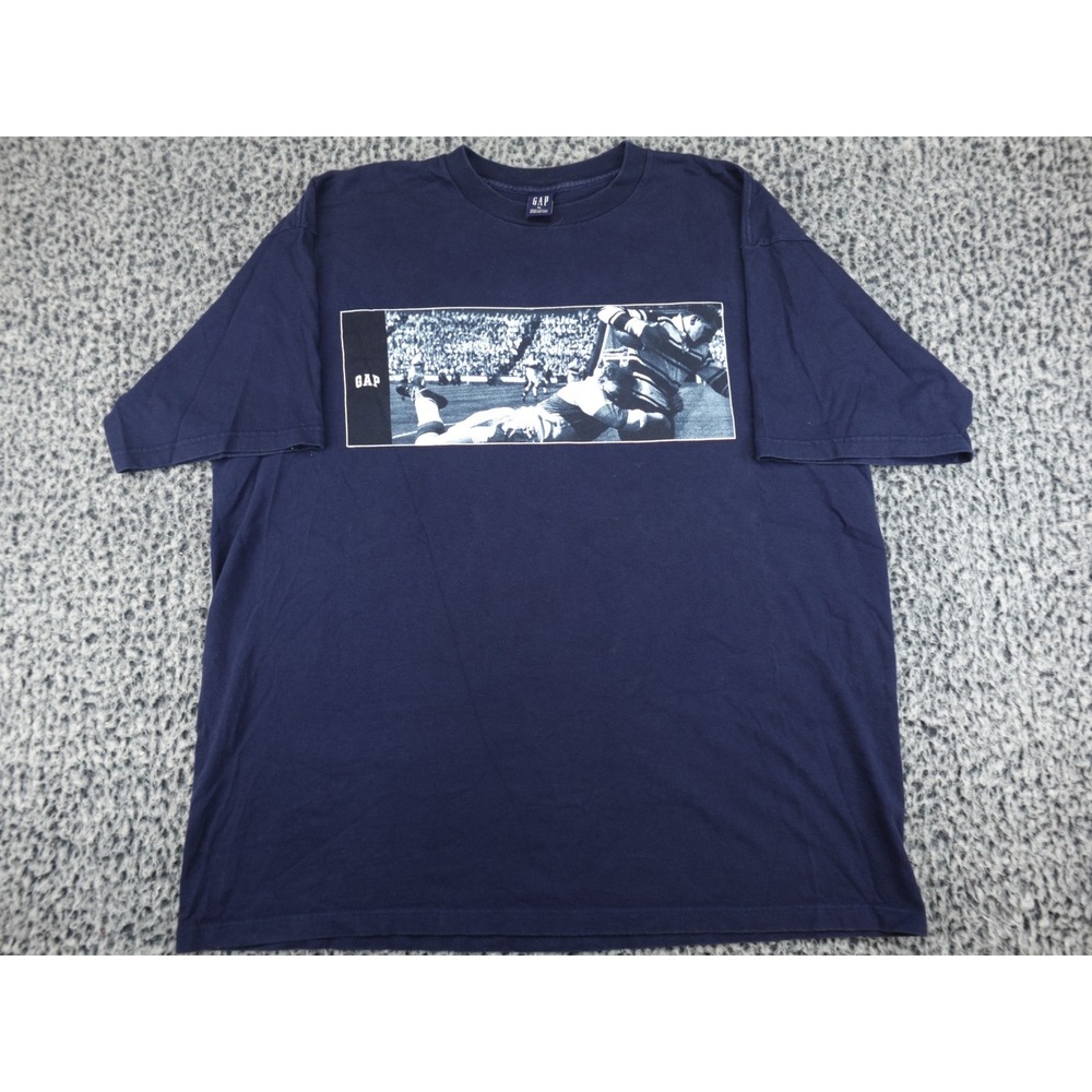 Vintage Gap T Shirt Mens‎ XL Navy Blue Rugby Graphic Made in USA Cotton 90s Tee